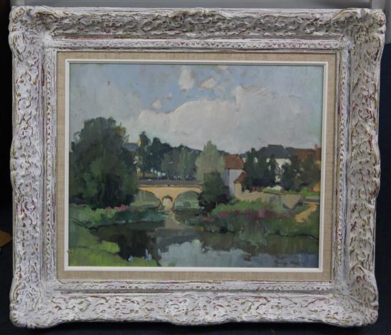 § Georges Charles Robin (French, 1903-2003) La Bouzanne a Pont Chretien, 12.5 x 15.5in.